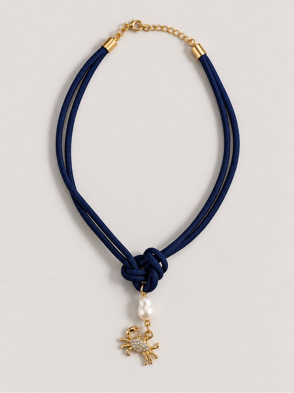 New! Navy Blue Gold Crab Pendant Cord Knot Necklace NWOT 4001